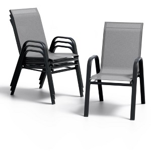 ODK Outdoor Patio Chairs Set of 4,Stackable Metal Dining Chairs Set with Teslin Breathable Material All Weather Resistant for Indoor,Backyard,Lawn - 1 of 4