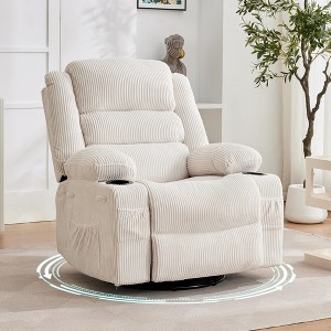 360° Swivel Recliner Chair for Adult, Linen Rocker Chair with 3 Positions/2 Side Pockets/Cup Holders, Manual Nursery Glider Rocking Chair - 1 of 4