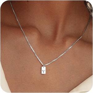 Personalized Initial Necklace Silver Plated Letter Tag Trendy Jewelry - 1 of 4