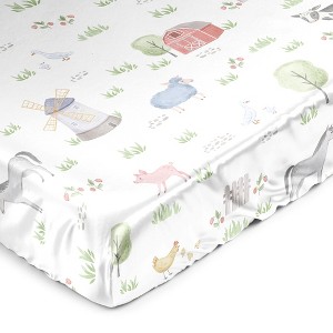Sweet Jojo Designs Boy or Girl Gender Neutral Unisex Satin Fitted Crib Sheet Farm Animals - 1 of 4