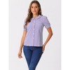 Allegra K Women's Plaid Gingham Puff Short Sleeve Peter Pan Collar Button Down Shirt - 2 of 4