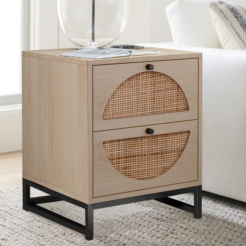 Arina Natural rattan 20.87'' H x 15.75'' W x 15.75'' D Queen Size 2 Drawer Nightstand With Storage-The Pop Home, 4 of 7