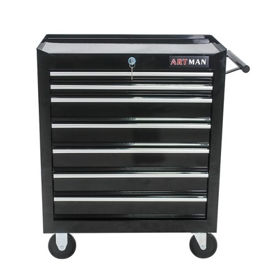 Maggift Tool Boxes and Totes, Mobile Cabinet with Wheels and Drawers, Rolling Compartments for Tool of Construction Sites, Black, 24.2"*12.9"*29.9"