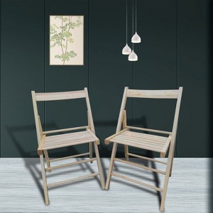 FONTOI Chair Set of 2, Portable Slatted Chairs Set of 2 with Curved Backs, 2-Piece Folding Chairs for Party Kitchen, Brown, 17.32"*31.1"*19" - 1 of 4