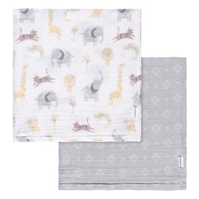 Gerber Baby Unisex Animal and Geo Muslin Blankets, 2-Pack