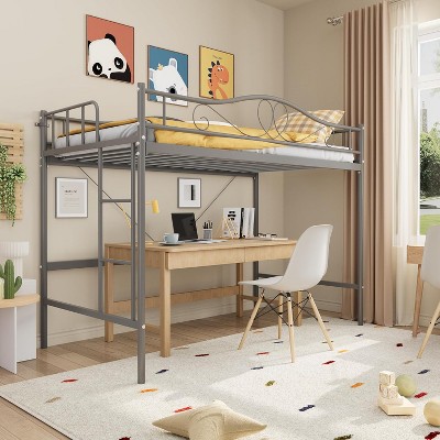 Twin Loft Bed with Adjustable Ladder & Full Safety Guardrail, Loft Bed Twin Heavy-Duty Metal Frame 400 Lbs Weight Capacity, Space Saving