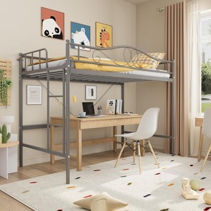 Twin Loft Bed with Adjustable Ladder & Full Safety Guardrail, Loft Bed Twin Heavy-Duty Metal Frame 400 Lbs Weight Capacity, Space Saving - 1 of 4