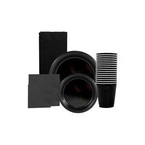 JAM Paper Party Supply Assortment Black Plates (2 Sizes) Napkins (2 Sizes) Cups & Tablecloth 6 - 1 of 1