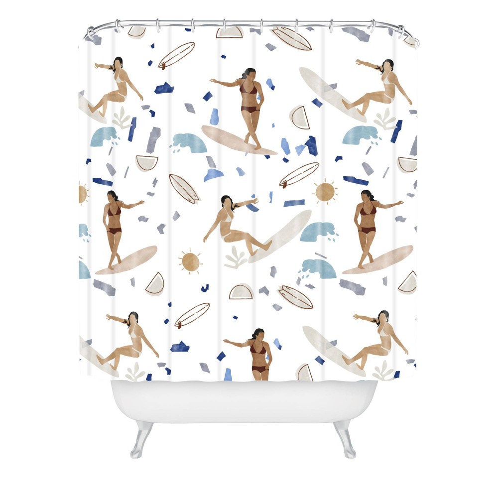 Photos - Shower Curtain Marta Barragan Camarasa Surfing the Terrazzo Sea  White - Deny Designs: Bathroom Decor, Microfiber Fabric