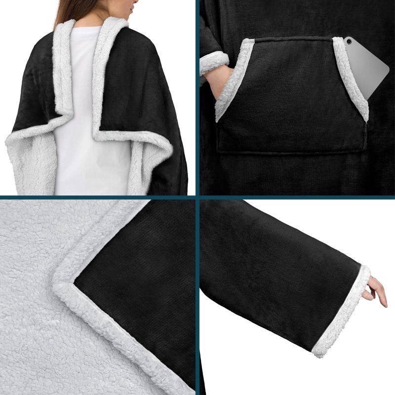 PAVILIA Fleece Wearable Blanket with Sleeves, Warm Cozy Soft Functional Lightweight Sleeved Throw Adults Men Women, 3 of 9