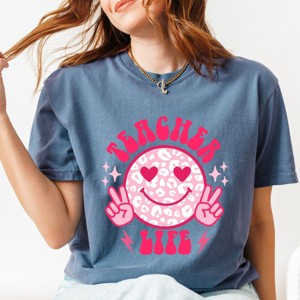 Simply Sage Market Teacher Life Leopard Smiley Face Garment Dyed Tee - 1 of 4