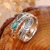 Sterling Silver Feather Ring with Black Onyx & Turquoise - Adjustable Stacking Vintage Statement Ring for Women & Men - 4 of 4