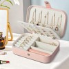HTUTWOO Small Portable Jewelry Organizer, Double Layer PU Leather Mini Jewelry Holder Gift Box for Girls Women - 2 of 4