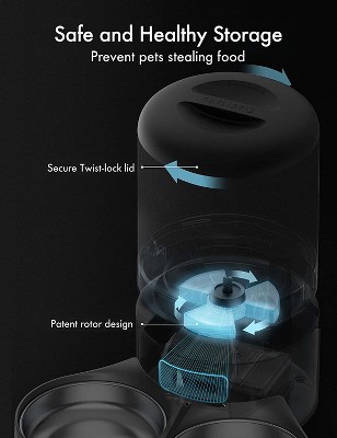 Dual Tray Black Stainless Steel Automatic Pet Feeder
