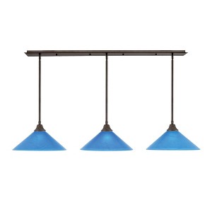 Toltec Lighting Stem 3 - Light Chandelier in  Bronze with 16" Blue Italian Shade - 1 of 1