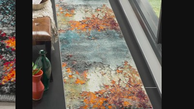 Handmade Blue and Gold Abstract Synthetic Area Rug