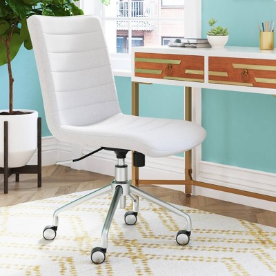 Ivory White High-Back Armless Task Chair with Polished Metal Base