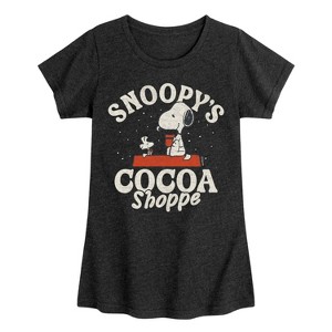 Girls' - Peanuts - Snoopys Cocoa Shoppe Fitted Short Sleeve Graphic T-Shirt - 1 of 4
