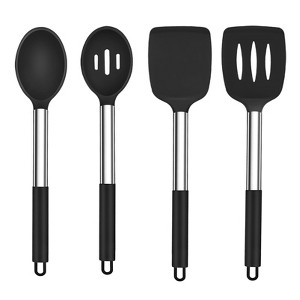 Itopfox 4-Piece Silicone Cooking Utensil Set with Stainless Steel Handles Heat-Resistant & Non-Scratch for Frying, Mixing, Draining - Dishwasher Safe - 1 of 4