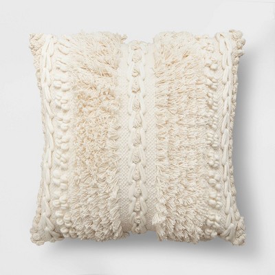 Tufted and Braided Striped Square Throw Pillow Ivory - Threshold™