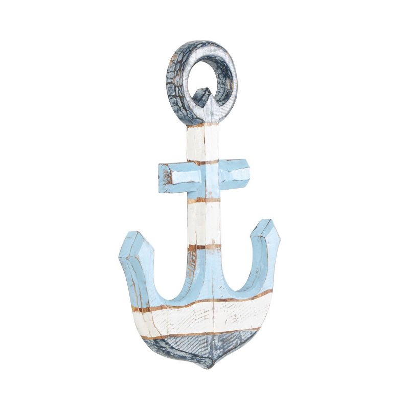 Olivia &#38; May 22&#34;x15&#34; Wood Anchor Distressed Wall Decor with Brown and Cream Accents Blue, 5 of 8