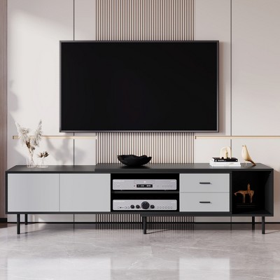 71"W Modern TV Stand TV Console Entertainment Center Media Console with Drawers, Cabinet and Open Shelves for TVs Up to 80", Black+Grey-ModernLuxe