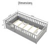 Floor Bed with High Fence and Door For Kids, Safe Montessori Design Bed with Guardrails,, Bed with Pine Wood Construction-Baofuwish - 4 of 4