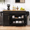 Okak Kitchen Island with Rubber Wood Drop Leaf, Kitchen Island On Wheels with Trash Can Storage and Power Outlet, Kitchen Cart for Dining Room - 3 of 4