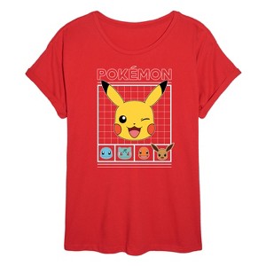 Women's - Pokémon - Eevee Pikachu Charmander Squirtle Bulbasaur Grid Oversized Graphic T-Shirt - 1 of 4