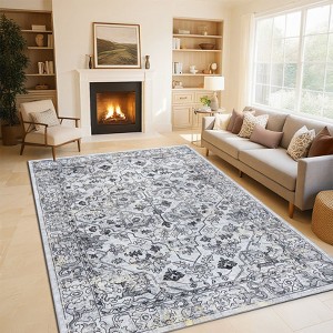 Machine Washable Vintage Floral Printed Area Rug Low Pile Stain Resistant Non Slip Non Shedding Pet Friendly Floor Mat - 1 of 4