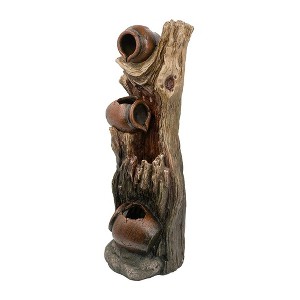 Okak Decorative 3-Tier Tree Trunk Water Fountain with Pump, Outdoor Fountain with 3 Broken Urns, Waterfall Fountain for Backyard, Garden, Brown - 1 of 4