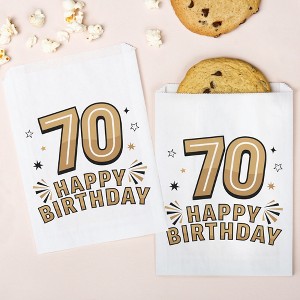 Big Dot of Happiness Adult 70th Birthday White Paper Treat Bags, Black & Gold Party Individual Greaseproof Brown Paper Sandwich Cookie Bags - 25 Count - 1 of 4