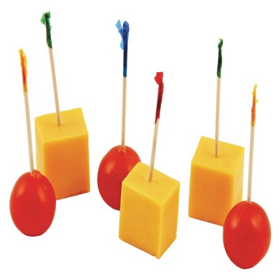 Assorted Color Cellophane and Wood Cocktail Picks, Set of 50
