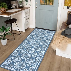 Machine Washable Hallway Runner Rug, Modern Floral Low Pile Carpet with Non Slip Rubber Backing, Foldable Area Rug for Entryway, Laundry, Kitchen - 1 of 4