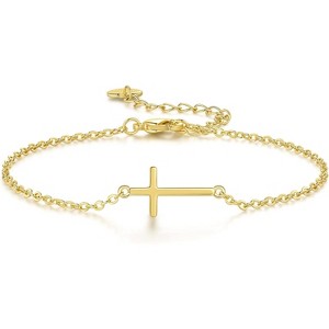 14K Gold Dainty Cross Bracelet, Thin Chain Charm Jewelry with Trendy Design for Women - 1 of 4