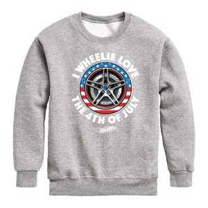 Boys' - Hot Wheels - I Wheelie Love 4th of July Graphic Long Sleeve Fleece Sweatshirt - 1 of 4