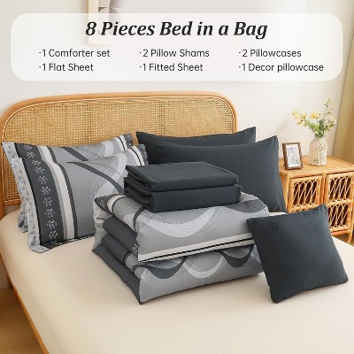 Der Rose BALHAM TRADE- 8 Pieces Grey Comforter Set Queen Size Bed in a Bag Boho Soft Microfiber Bedding Green Queen 90"×90" — фото 2