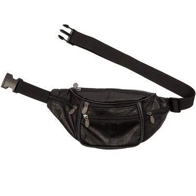 OrrinSports Black Fanny Pack for Men Genuine Leather Waist Bag Multiple  Pockets Metal Zippers Belt Bag for Travel Hiking Cycling Fishing
