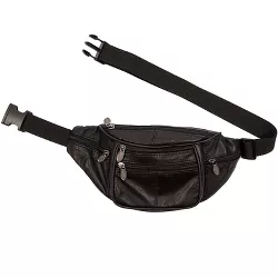 Juvale Fanny Pack, Genuine Sheep Leather Waist Bag Pouch with Multiple Pockets, for Travel Hiking Running Cycling, Black