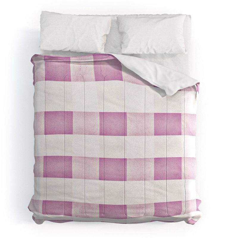 Farmhouse Shabby Gingham Checkered Plaid Monika Strigel Comforter Set Purple/White - Deny Designs, 1 of 5