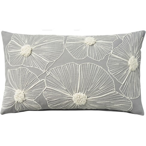 Mina Victory Embroidered Flowers Indoor Throw Pillow Cover Only Grey 14 X 24 Target