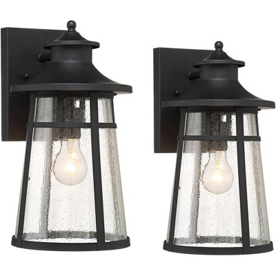 John Timberland Clement Industrial Wall Light Sconces Set of 2 Iron Black Hardwire 8 1/4" Fixture Clear Seeded Glass for Bedroom Bathroom Vanity House