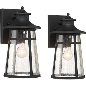John Timberland Clement Industrial Wall Light Sconces Set of 2 Iron Black Hardwire 8 1/4" Fixture Clear Seeded Glass for Bedroom Bathroom Vanity House - 1 of 4