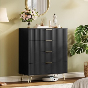 32" Fluted 4-Drawer Dresser - Modern Wooden Chest with Metal Handles, Storage Organizer & TV Stand for Bedroom, Living Room & Hallway. - 1 of 4