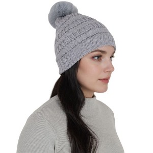 Anna-Kaci Winter Chunky Knit Slouchy Beanie with Faux Fur Pompom Warm Fleece Solid Color Chunky Baggy Hat for Women - 1 of 4