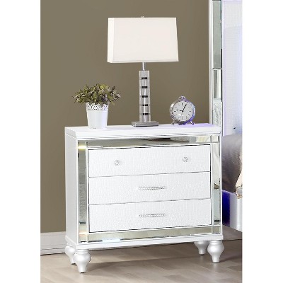 Vynxaria Sterling Modern Mirror Framed Nightstand - 3 Drawers, Crystal-Inspired Pulls, Wood Construction