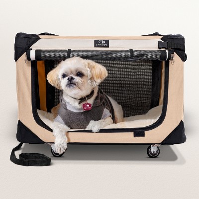 PetLuv Cat & Dog Pull-Along Carrier on Wheels & Rolling Travel Crate, Removable Soft Pillow, Privacy Windows, Locking Zippers, Pocket, Seatbelt Loops