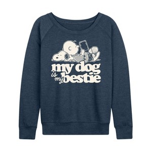 Women's - Peanuts - My Dog Is My Bestie Lightweight French Terry Wide Neck Long Sleeve Shirt - 1 of 4