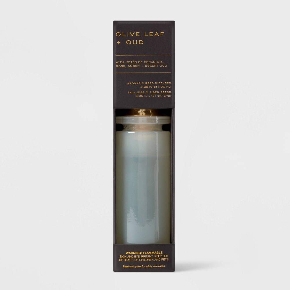 100ml Olive Leaf and Oud Black Label Fiber Oil Reed Diffuser - Threshold™: Bathroom Aroma, Fragrance Sticks