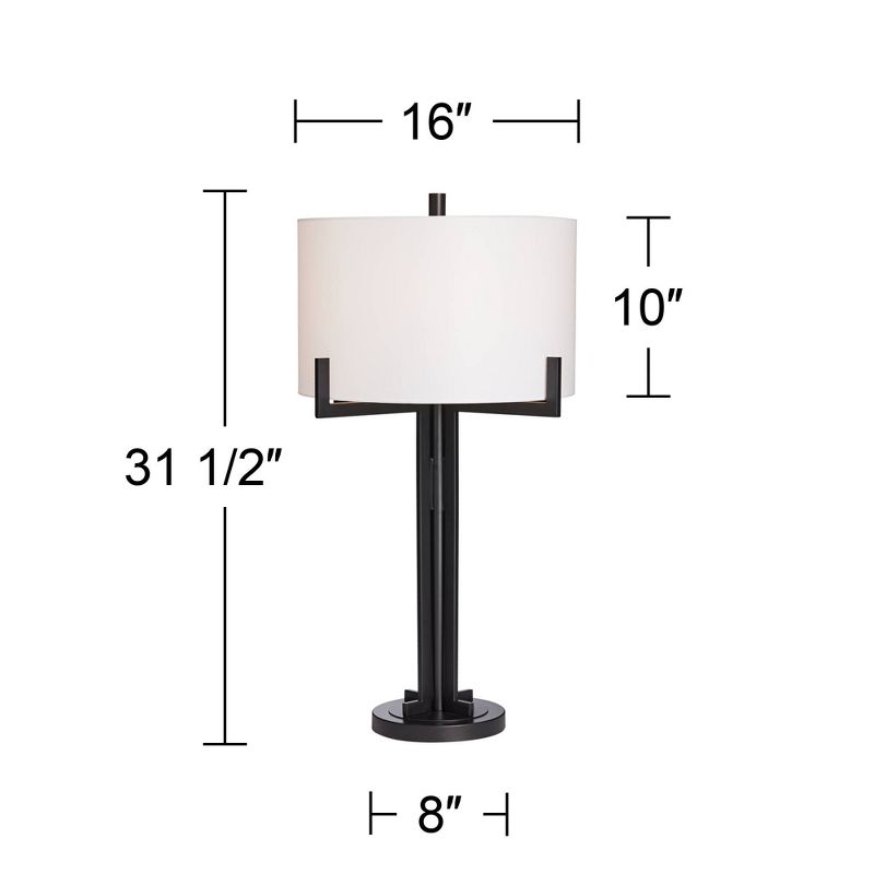 Franklin Iron Works Idira Modern Industrial Table Lamp 31 1/2" Tall Black Metal White Drum Shade for Bedroom Living Room Bedside Nightstand Office, 5 of 13